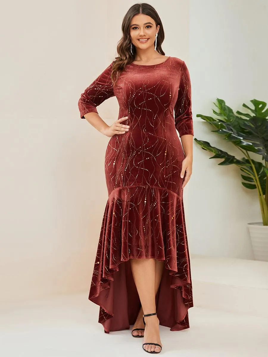 Robe de Soirée Empire Grande Taille Moulante et Asymétrique en Velours(Vente finale)