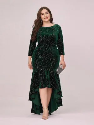 Robe de Soirée Empire Grande Taille Moulante et Asymétrique en Velours(Vente finale)