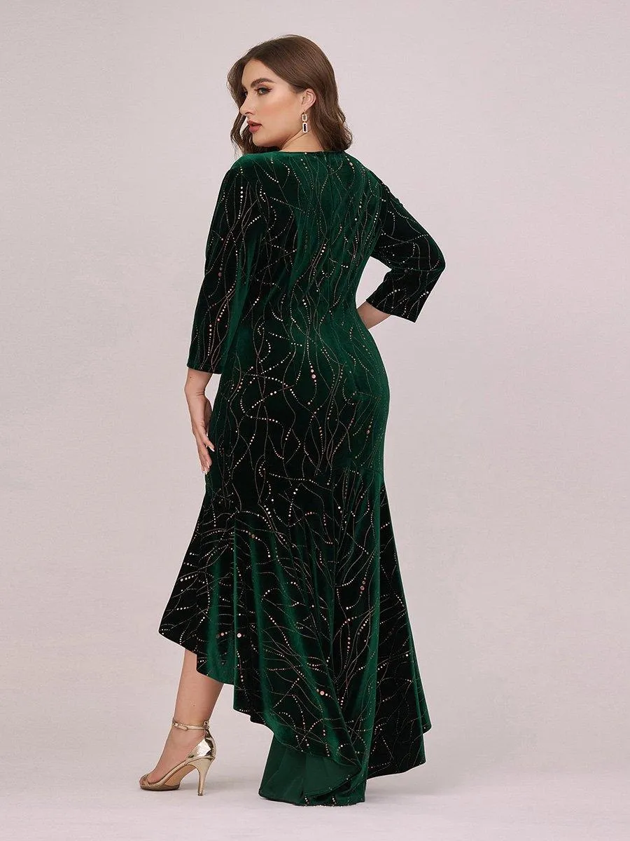 Robe de Soirée Empire Grande Taille Moulante et Asymétrique en Velours(Vente finale)