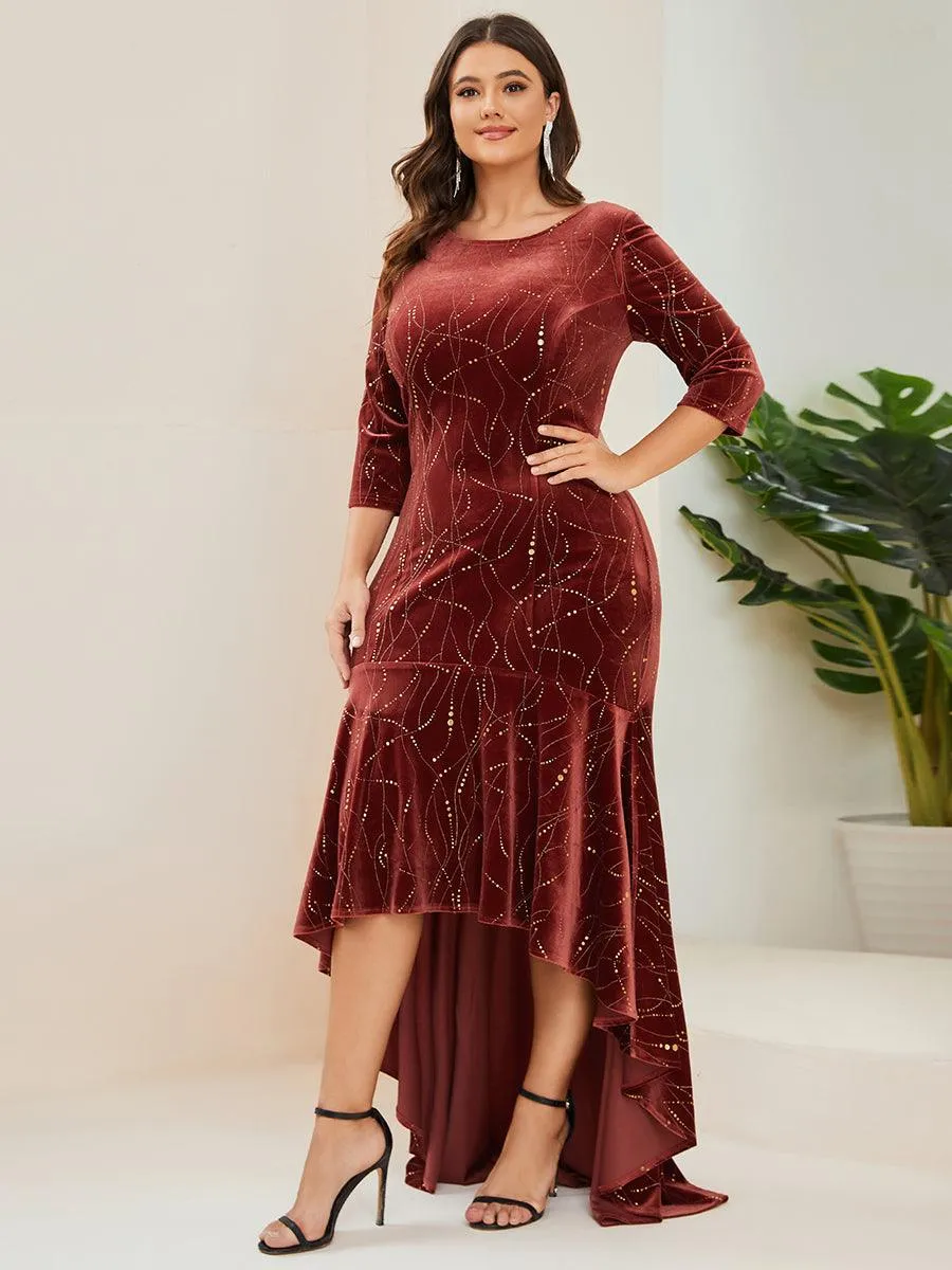 Robe de Soirée Empire Grande Taille Moulante et Asymétrique en Velours(Vente finale)