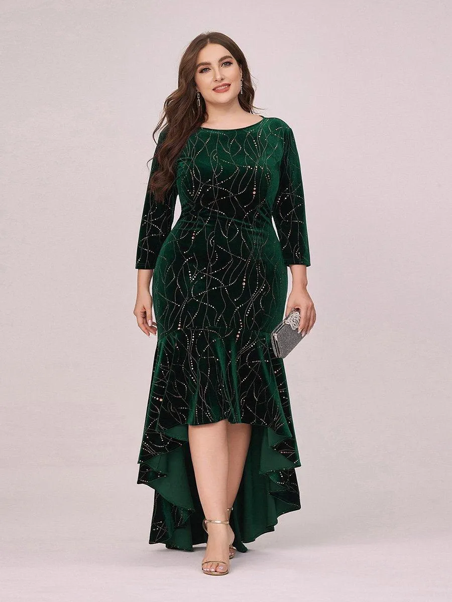 Robe de Soirée Empire Grande Taille Moulante et Asymétrique en Velours(Vente finale)