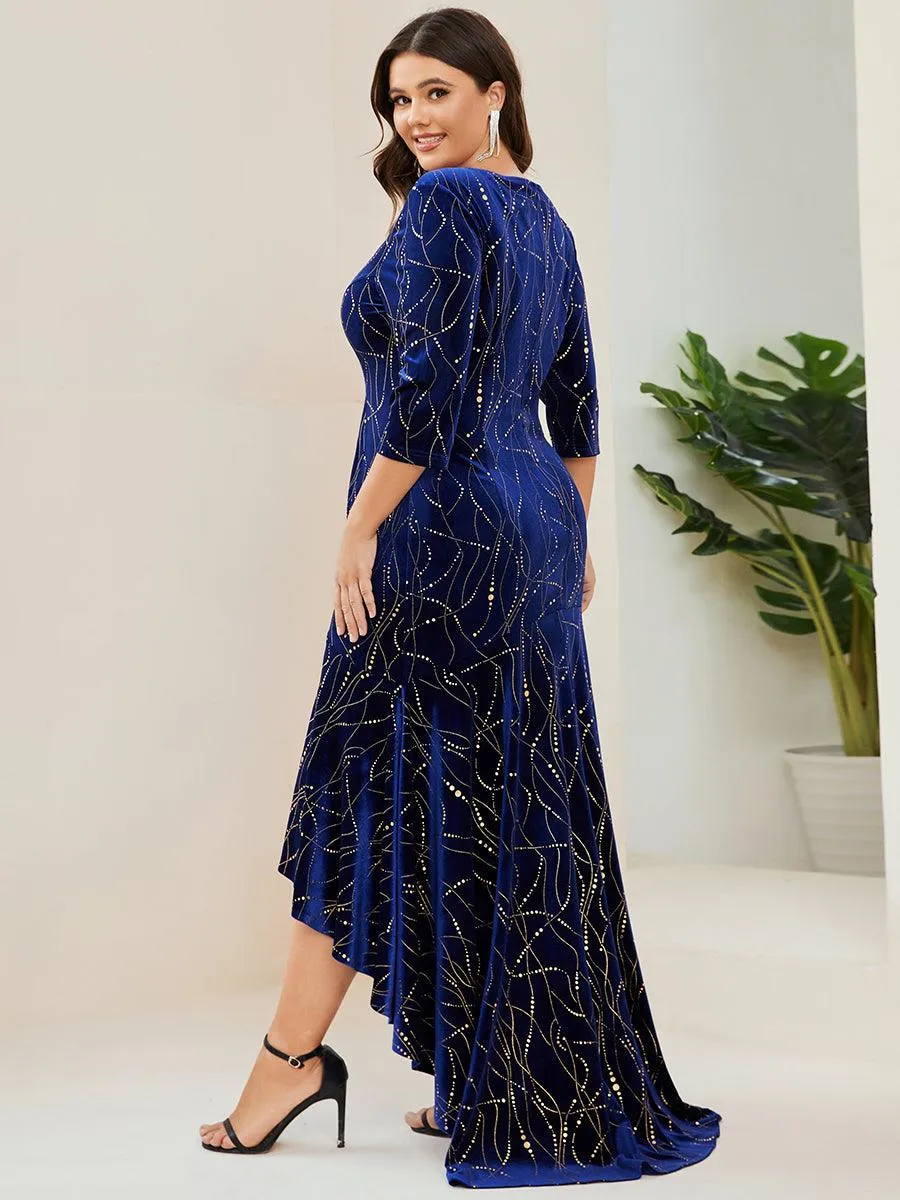 Robe de Soirée Empire Grande Taille Moulante et Asymétrique en Velours(Vente finale)