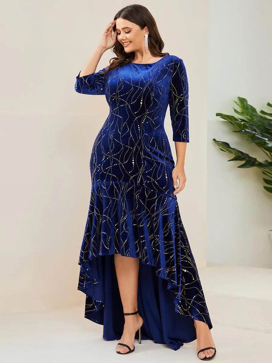 Robe de Soirée Empire Grande Taille Moulante et Asymétrique en Velours(Vente finale)