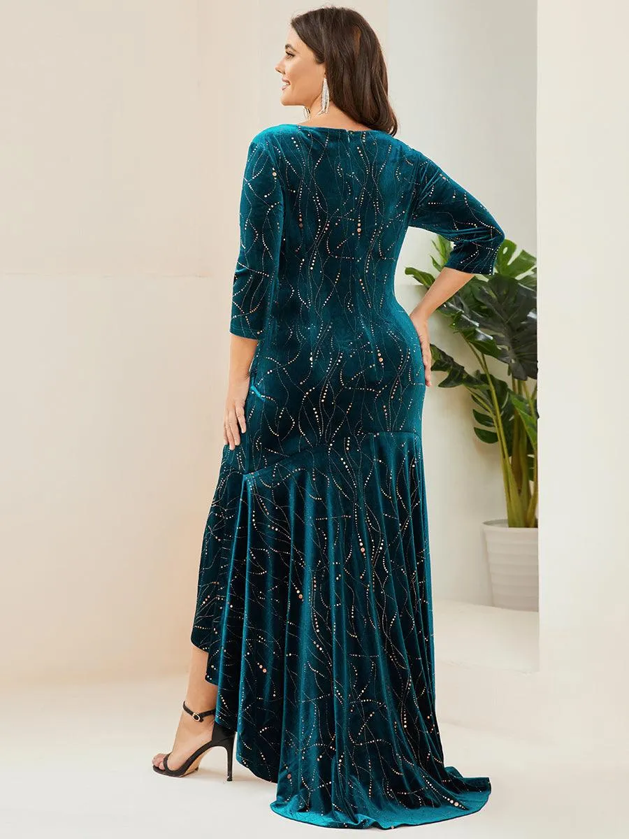 Robe de Soirée Empire Grande Taille Moulante et Asymétrique en Velours(Vente finale)
