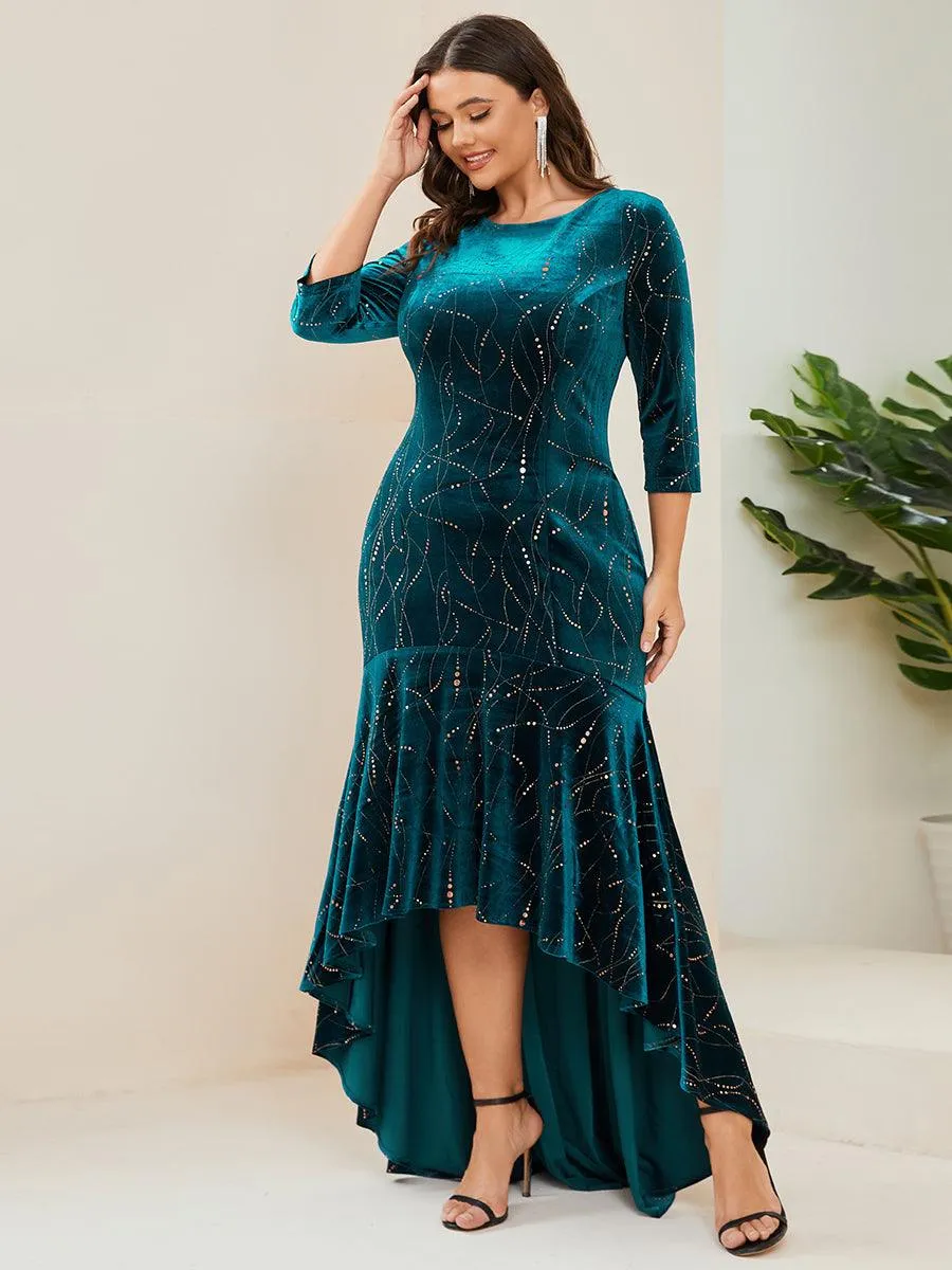 Robe de Soirée Empire Grande Taille Moulante et Asymétrique en Velours(Vente finale)