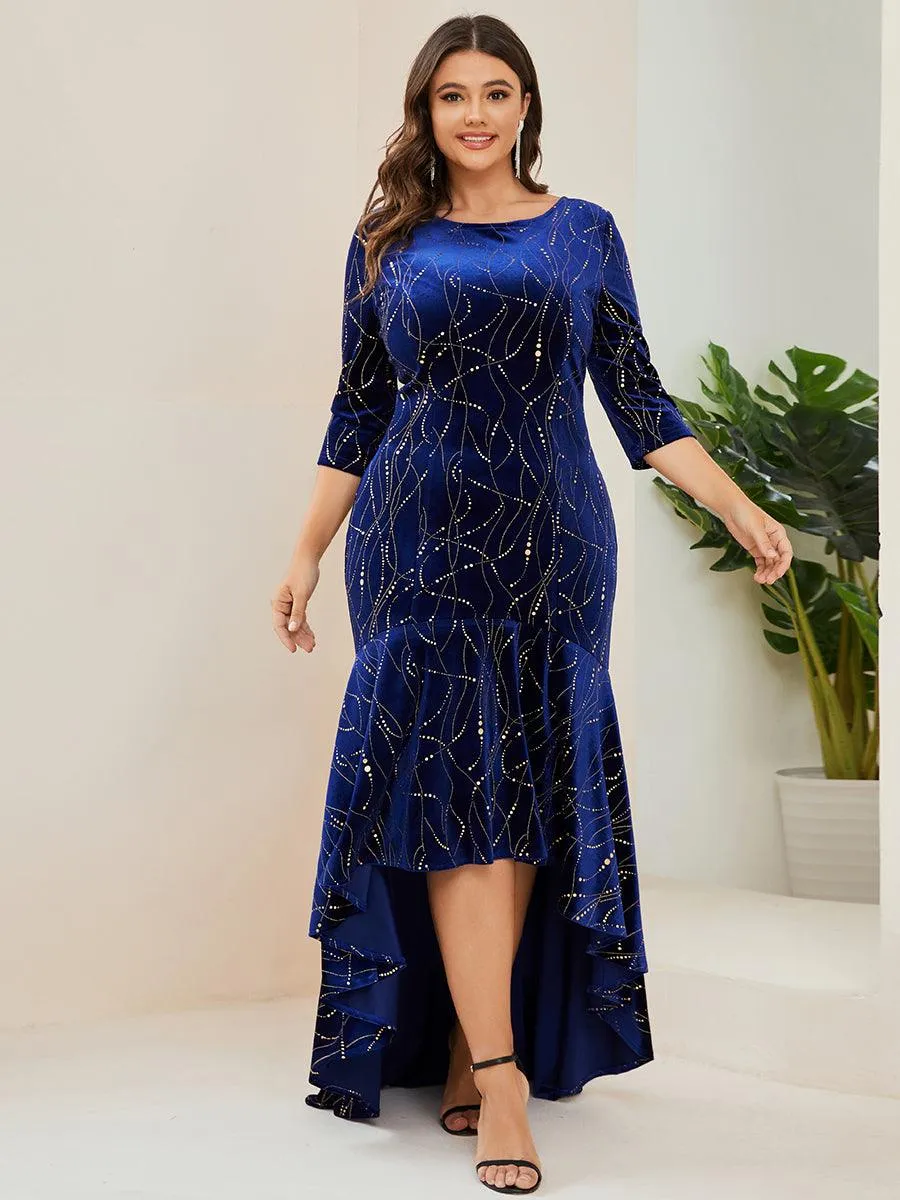 Robe de Soirée Empire Grande Taille Moulante et Asymétrique en Velours(Vente finale)