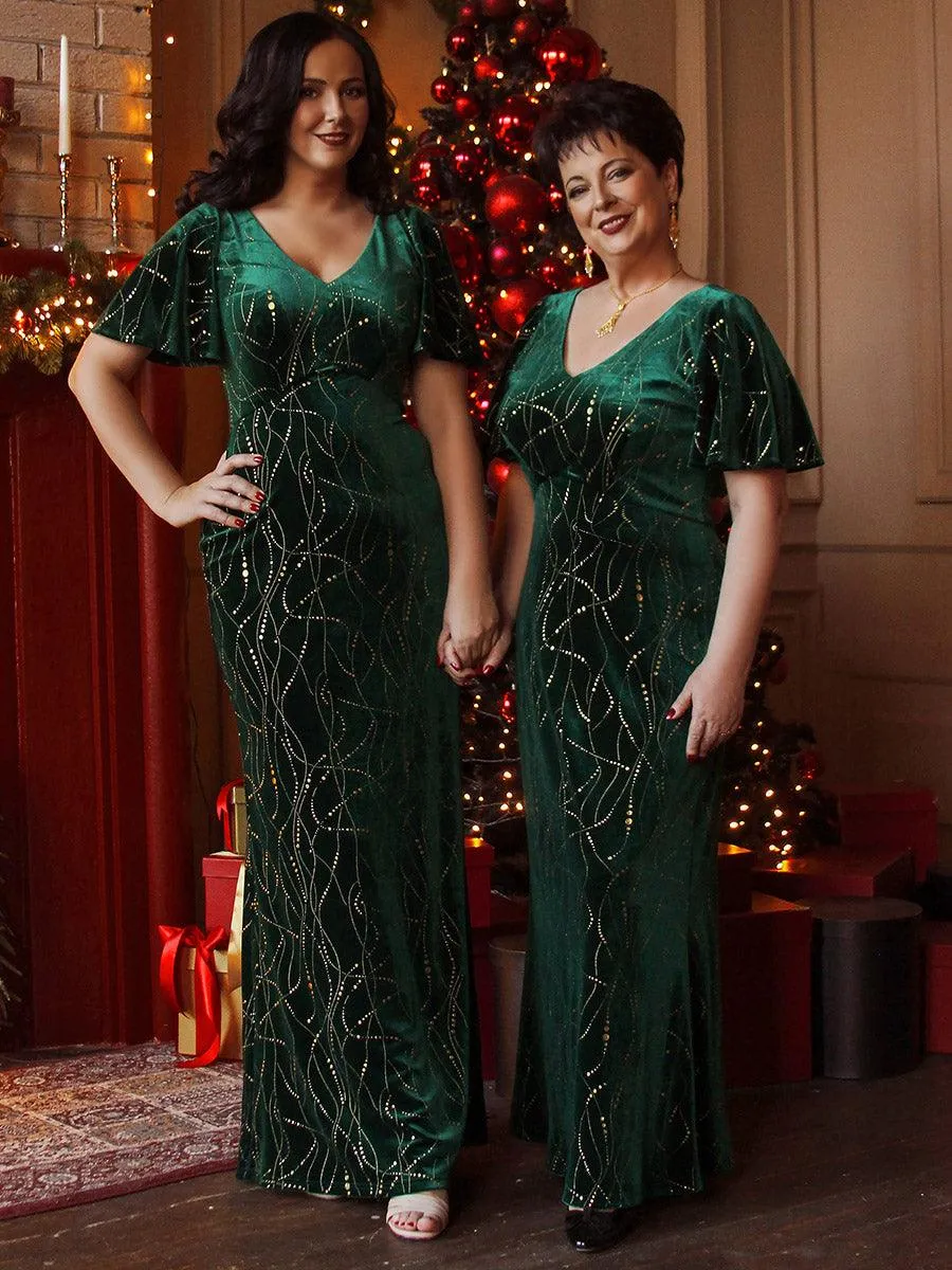 Robe de Soirée Empire Grande Taille Moulante et Asymétrique en Velours(Vente finale)
