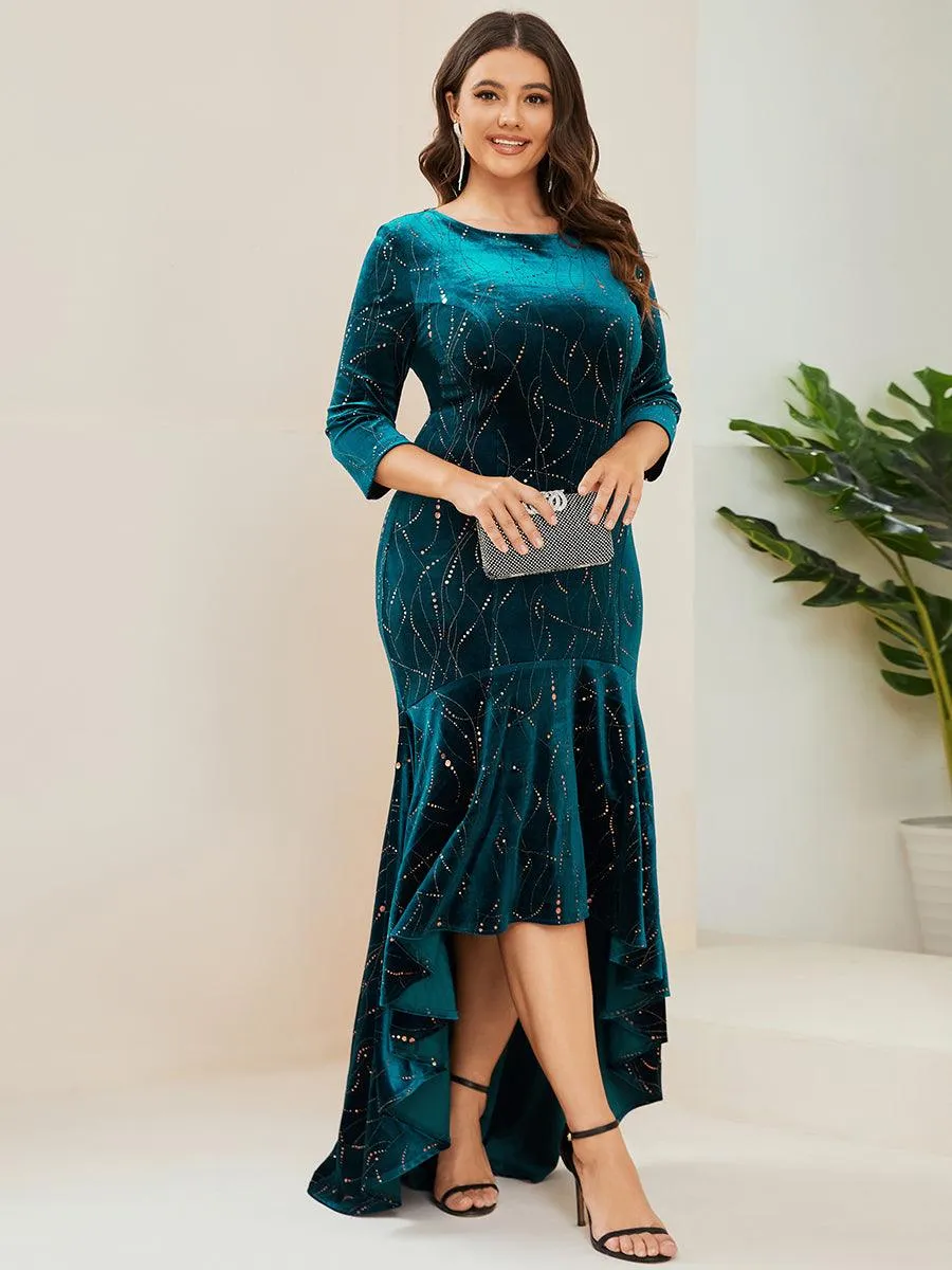 Robe de Soirée Empire Grande Taille Moulante et Asymétrique en Velours(Vente finale)
