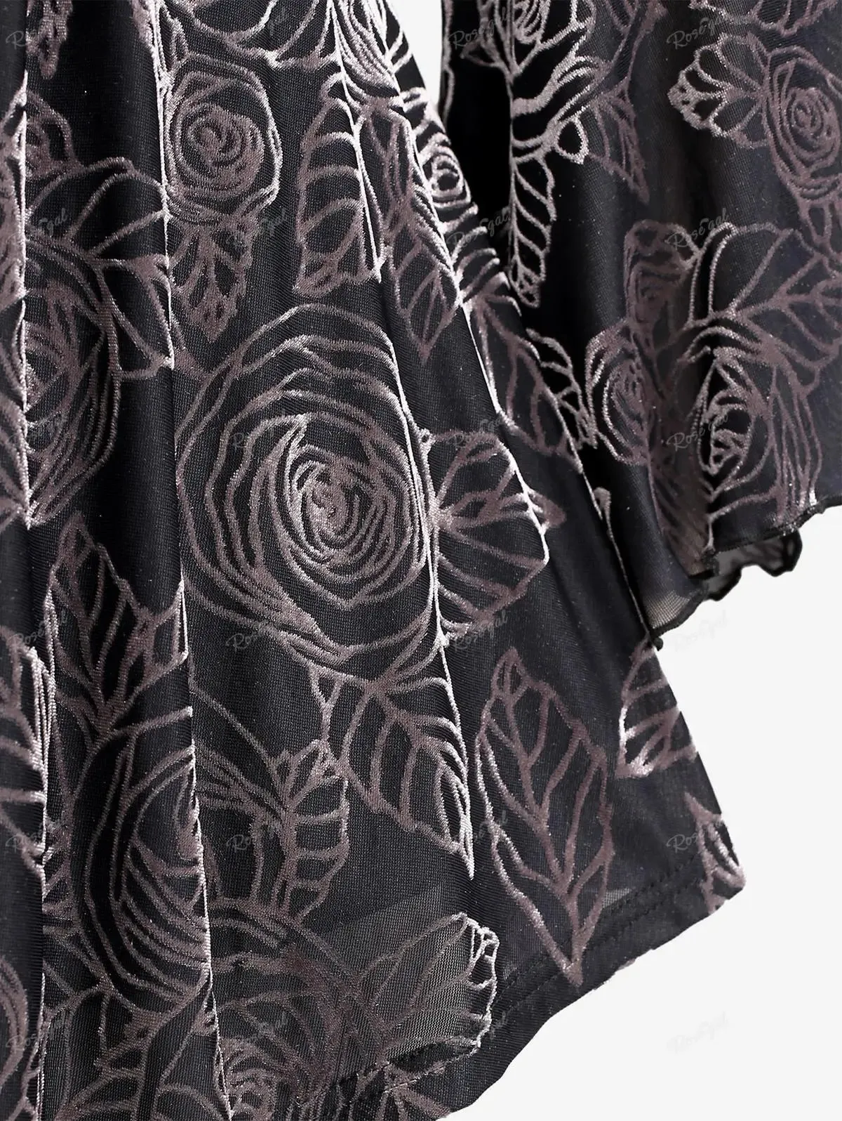ROSEGAL Plus Size Women's T-shirt Spring Autumn Lace Trim Ruched Lace-up Flower Print Bell Sleeve Tops Casual Streetwear Blouses