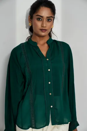 Round Neck Lace Detail Chiffon Shirt