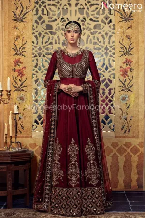 Royal Red Velvet Frock Bridal Dress Pakistani #BS73