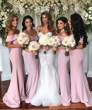 Roycebridal Sexy Mermaid Pink Bridesmaid Dresses Off the shoulder