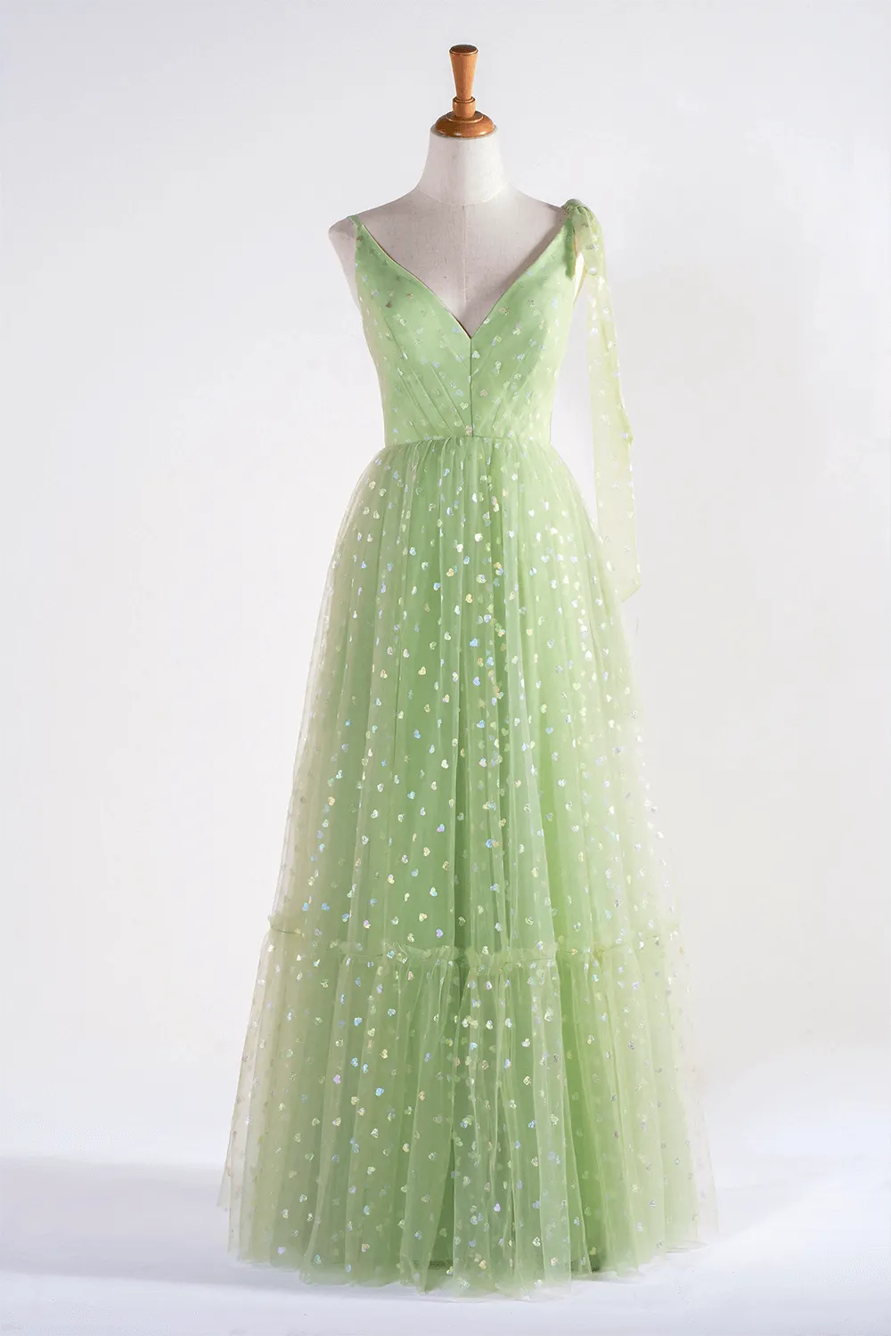 Roycebridal V-neck Dotted Floor Length Tulle Prom Dress