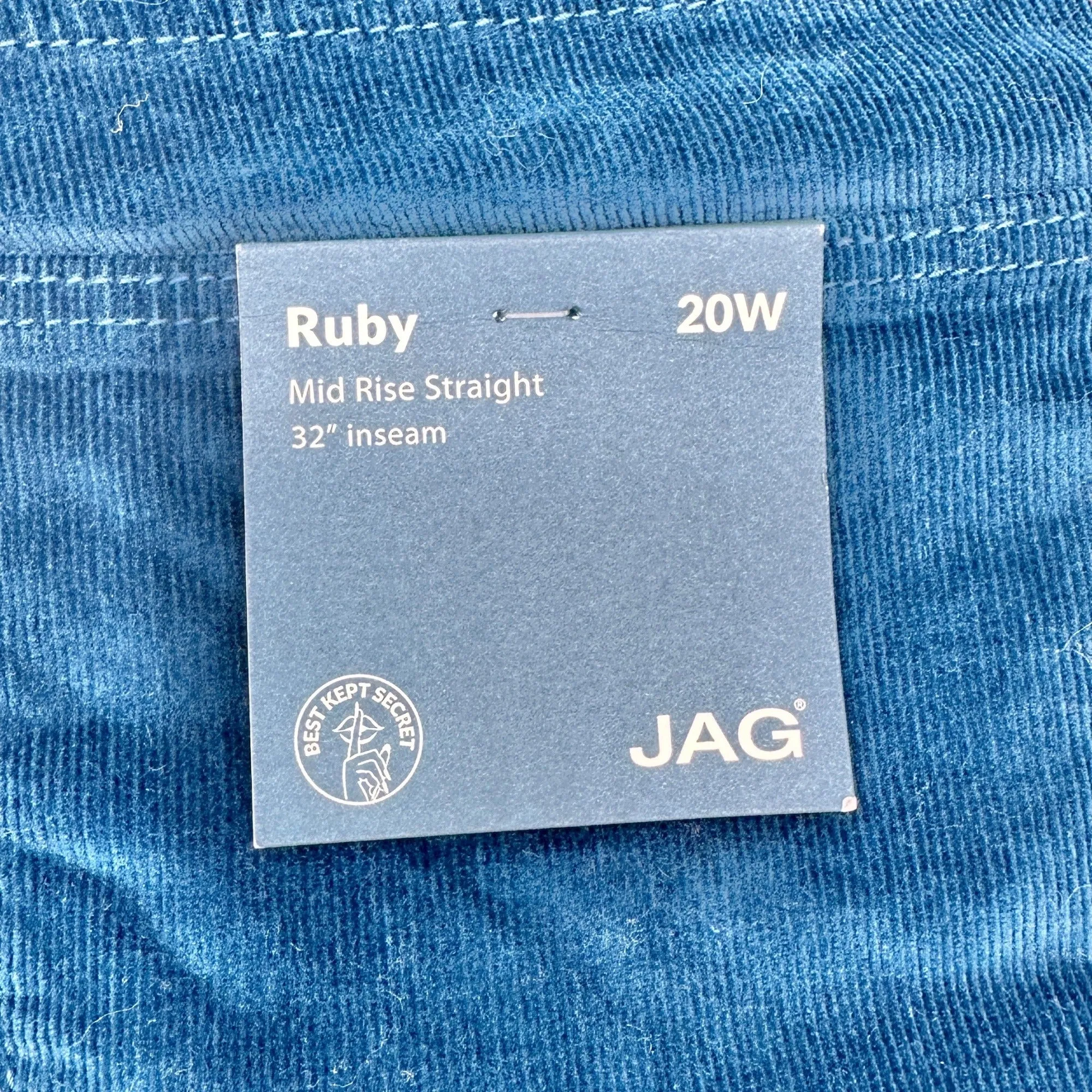 Ruby Mid Rise Straight Corduroy Pants Womens 20W Moroccan Blue By JAG Cotton