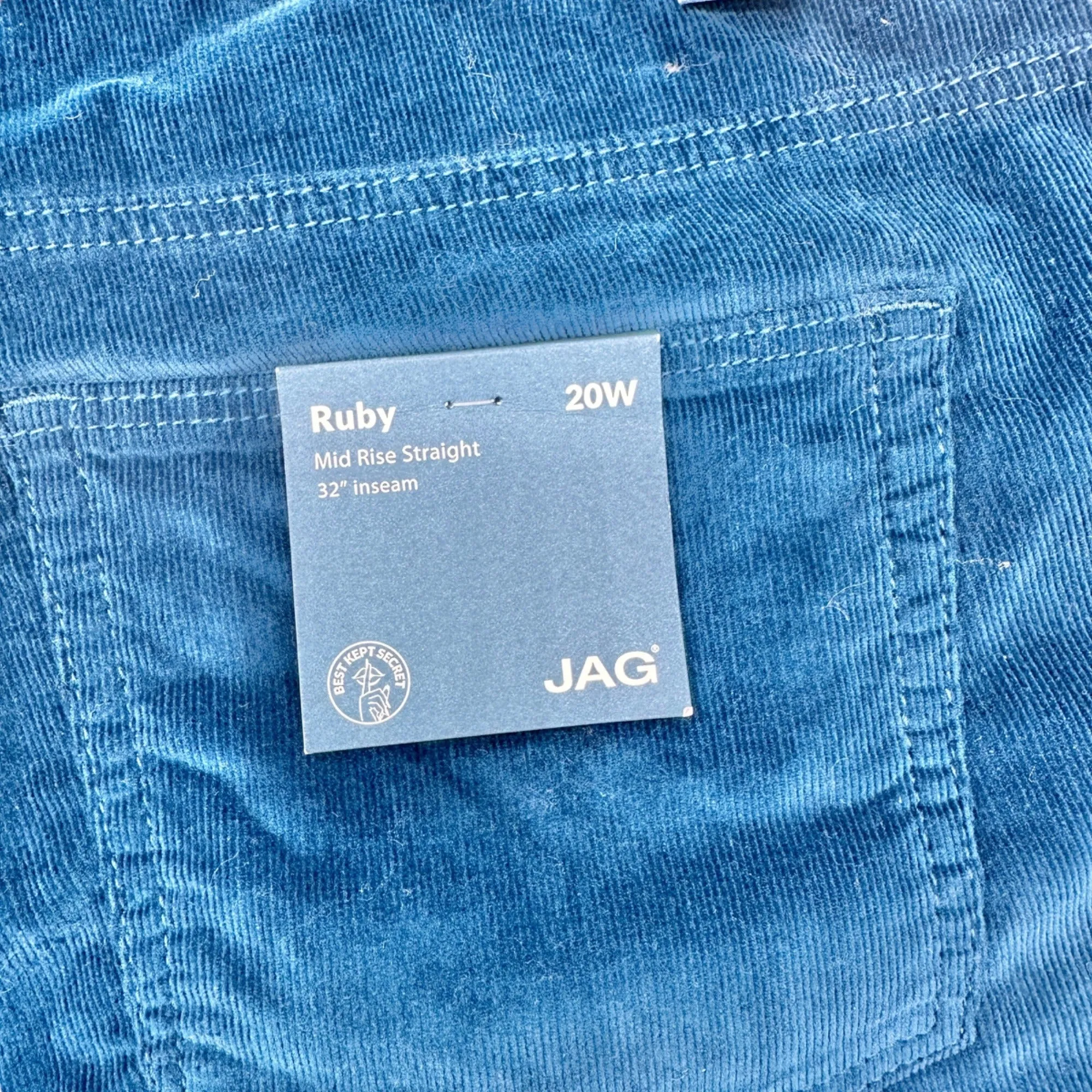 Ruby Mid Rise Straight Corduroy Pants Womens 20W Moroccan Blue By JAG Cotton