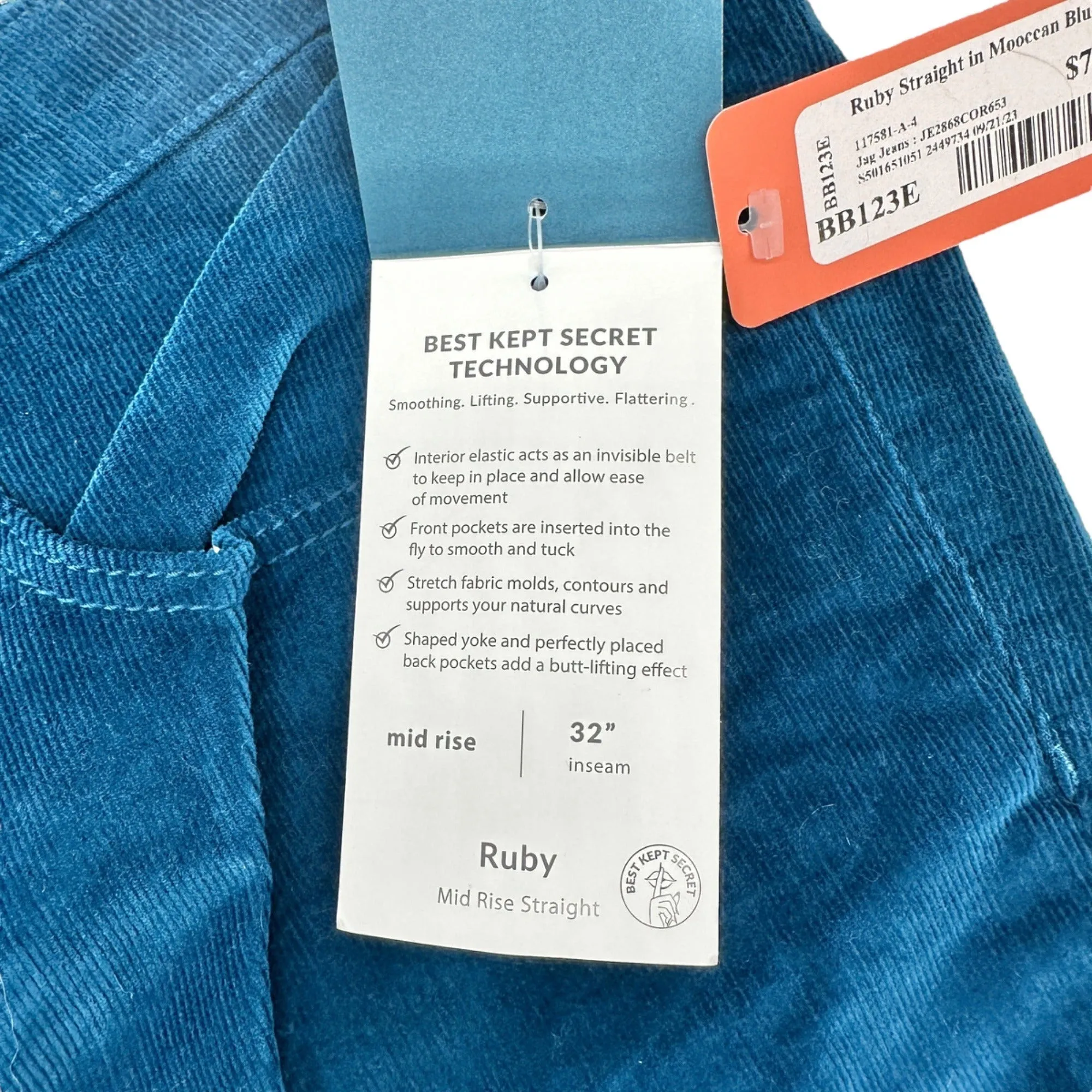 Ruby Mid Rise Straight Corduroy Pants Womens 20W Moroccan Blue By JAG Cotton