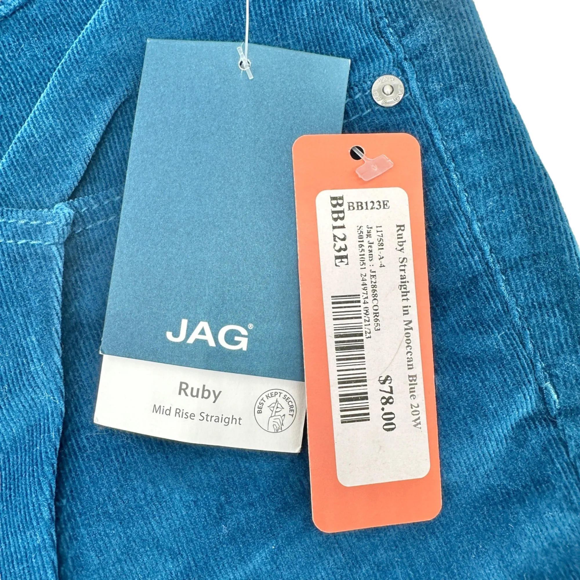 Ruby Mid Rise Straight Corduroy Pants Womens 20W Moroccan Blue By JAG Cotton