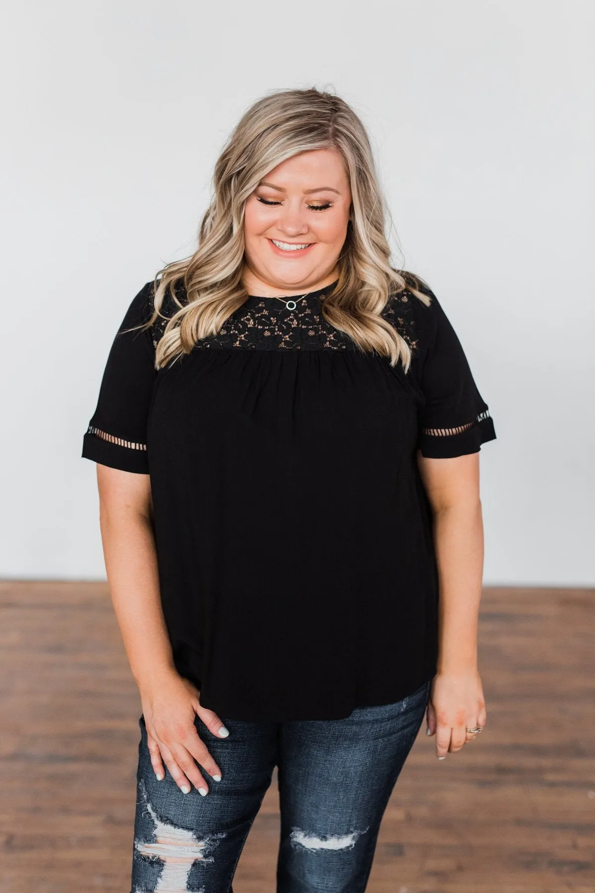 Seeing Your Heart Lace Detail Top- Black