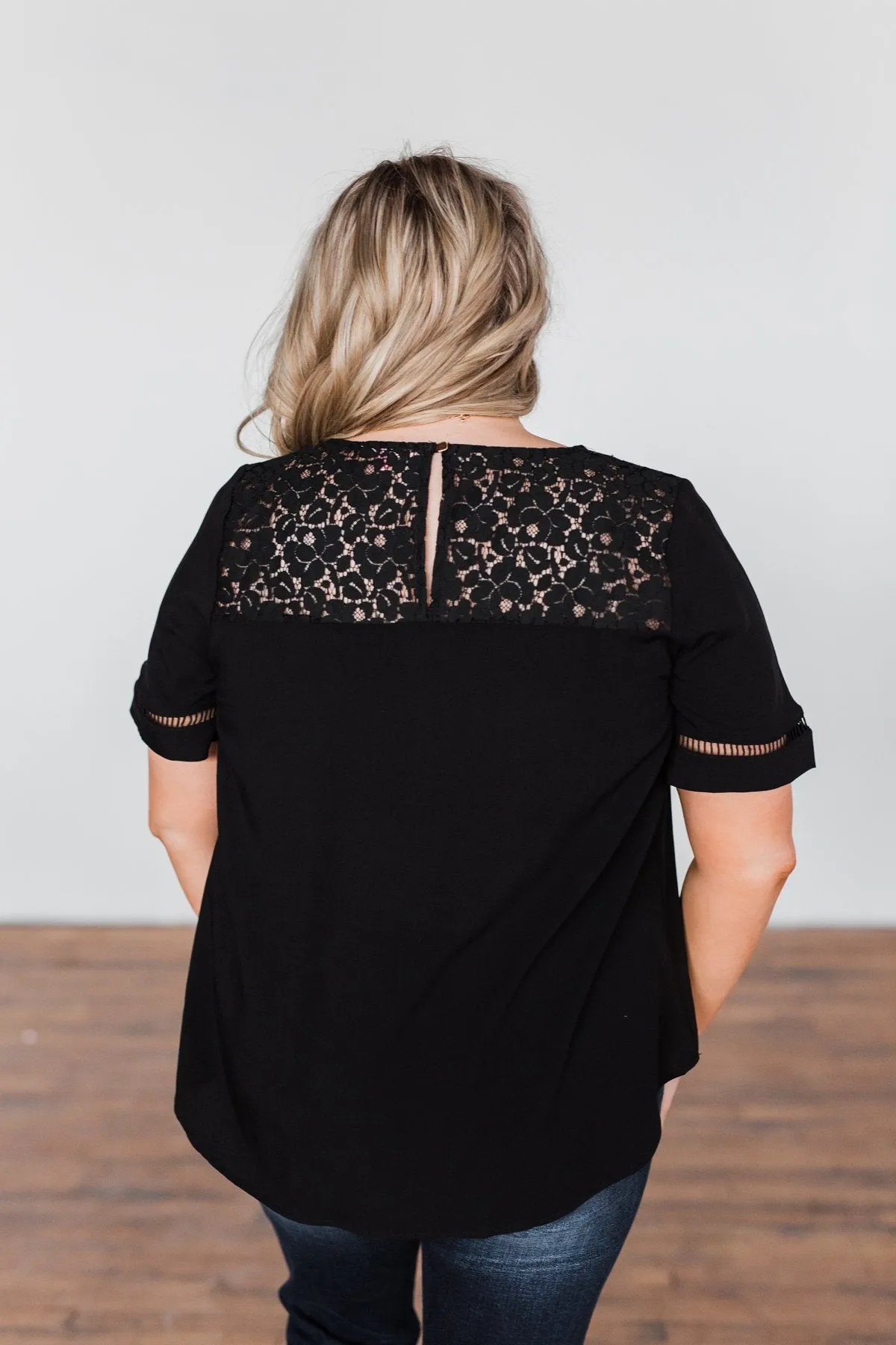 Seeing Your Heart Lace Detail Top- Black