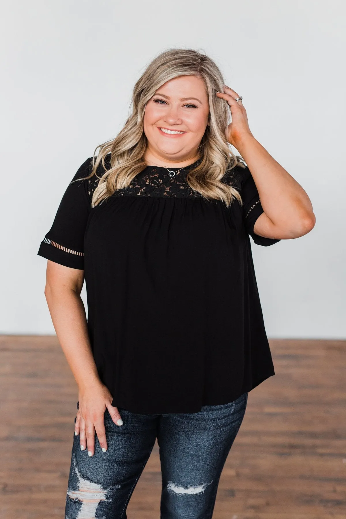 Seeing Your Heart Lace Detail Top- Black