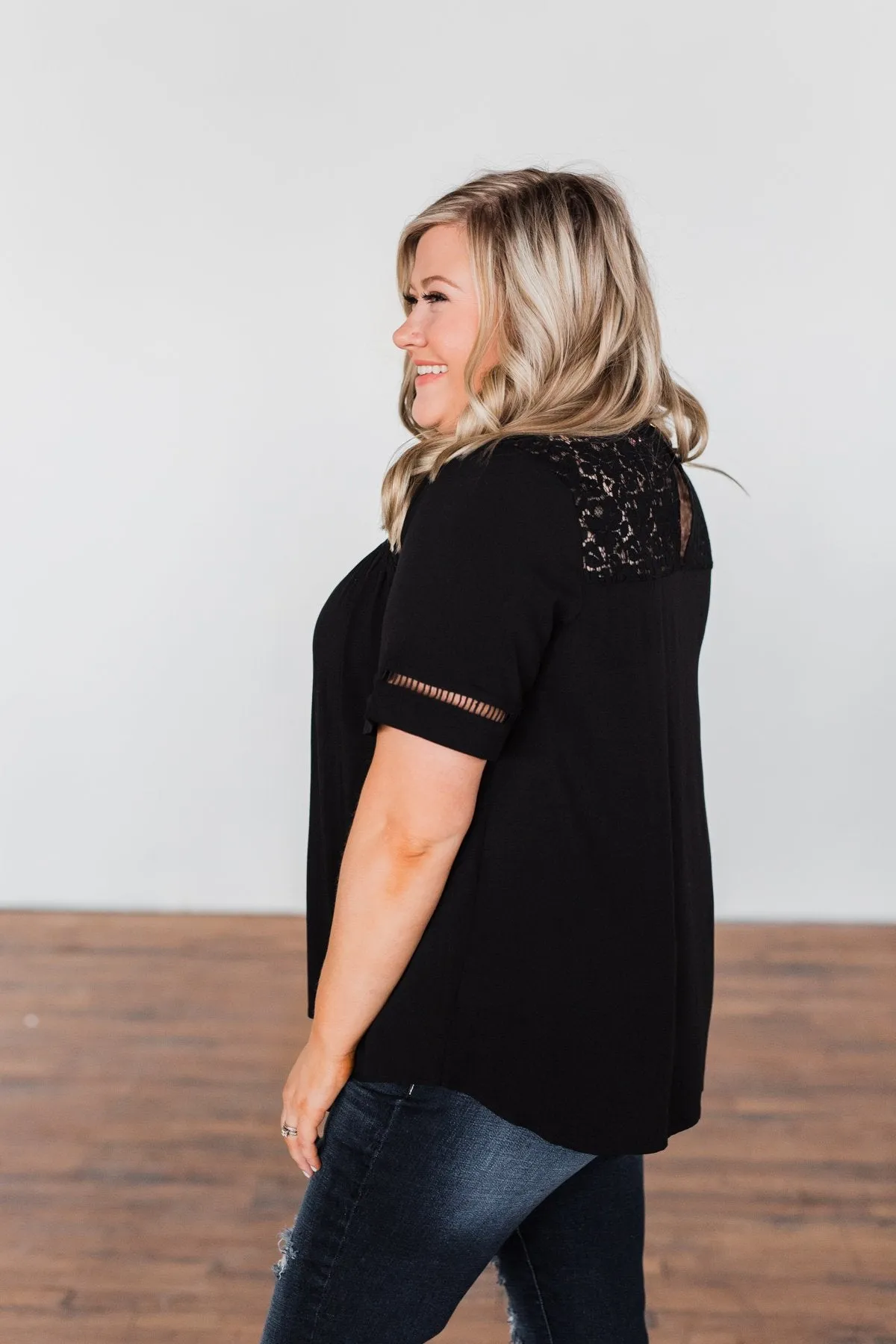 Seeing Your Heart Lace Detail Top- Black
