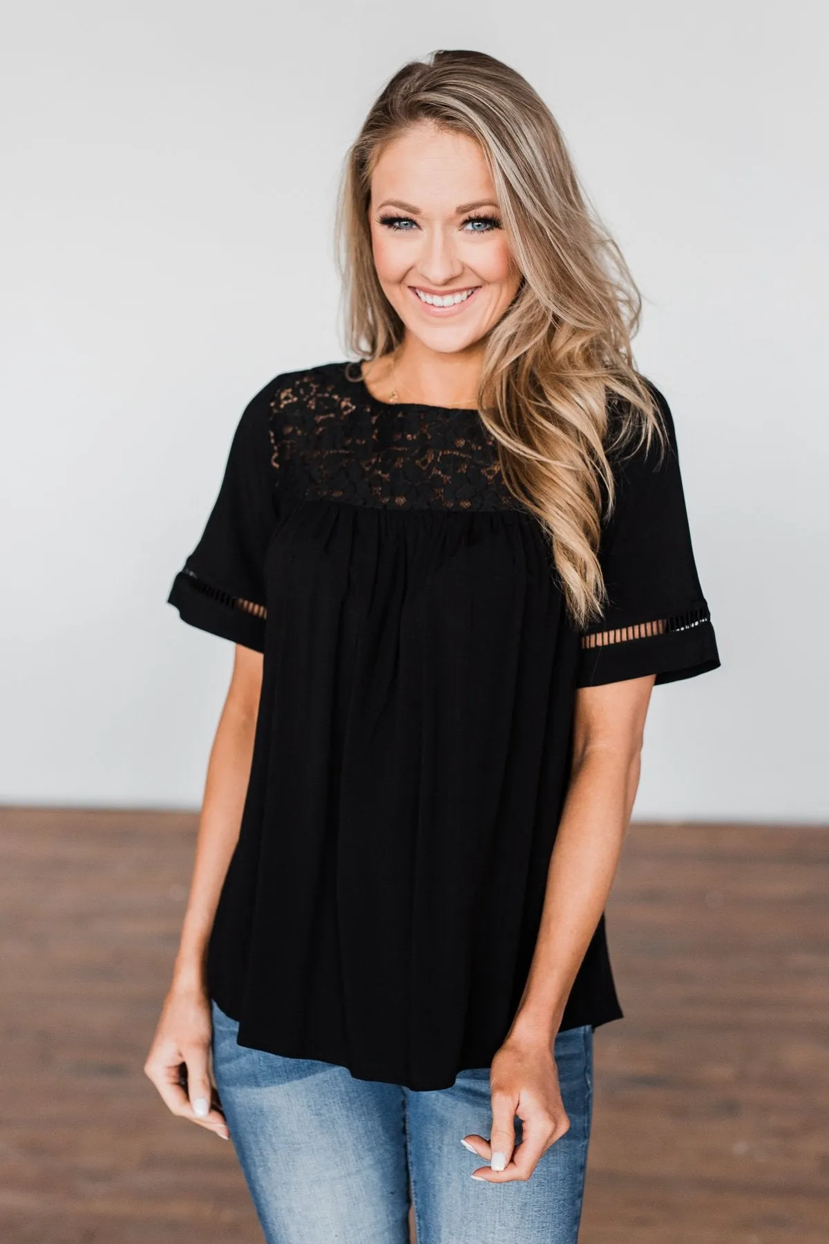 Seeing Your Heart Lace Detail Top- Black
