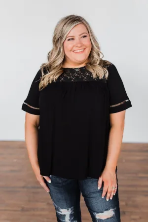 Seeing Your Heart Lace Detail Top- Black