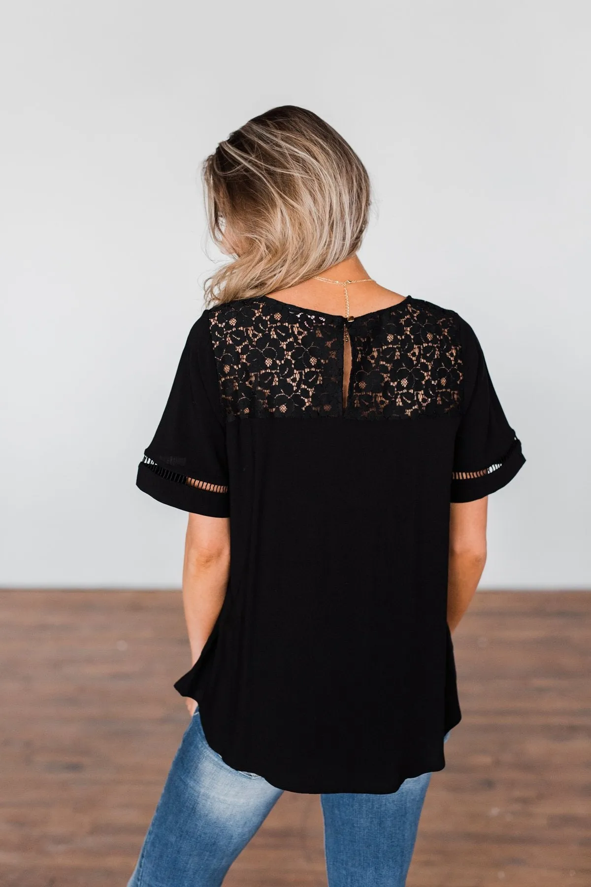 Seeing Your Heart Lace Detail Top- Black