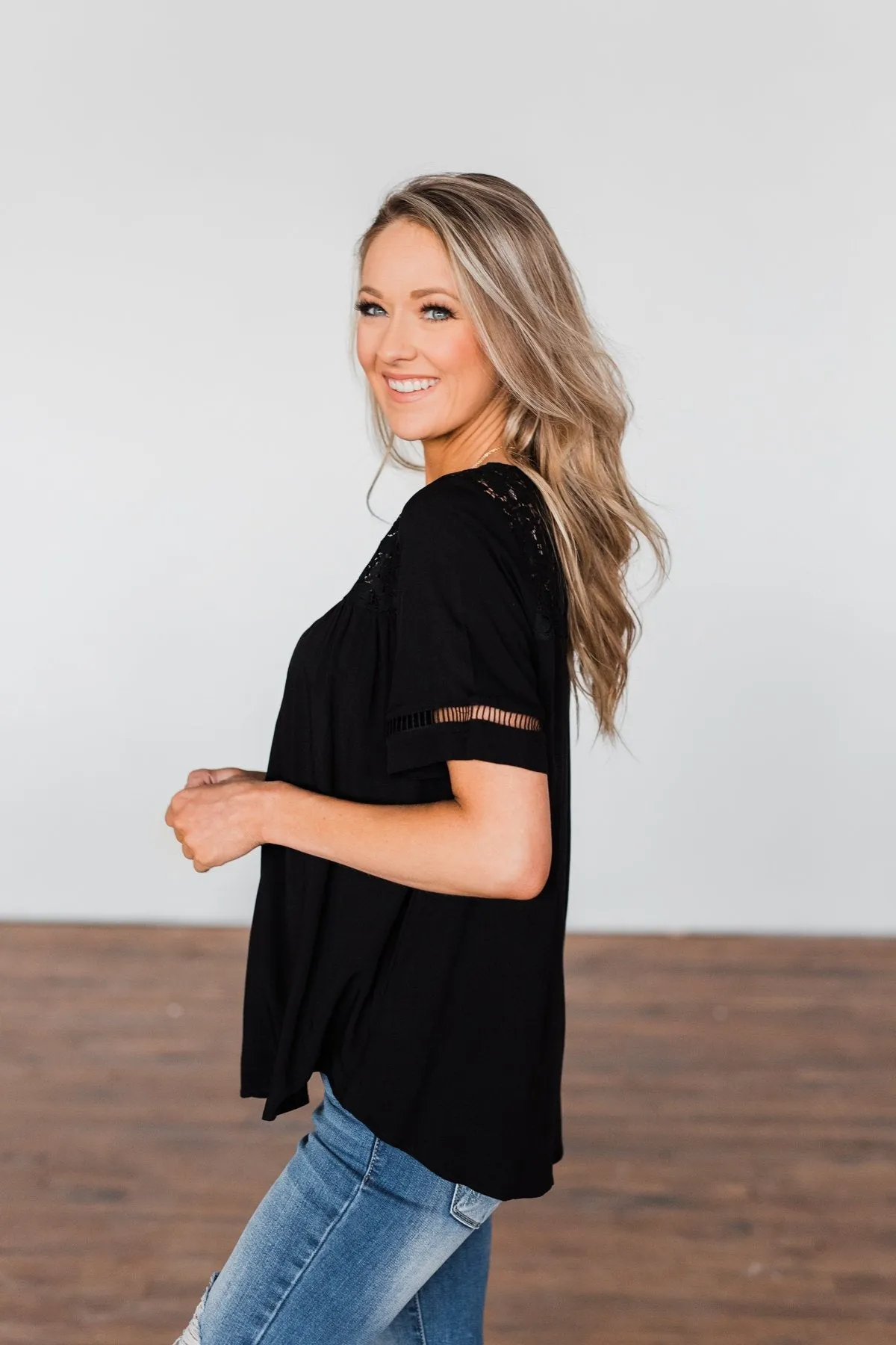 Seeing Your Heart Lace Detail Top- Black