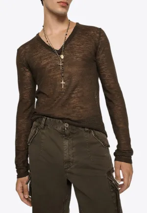 Semi-Sheer V-neck Sweater