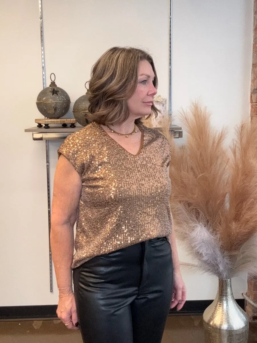 Sequin V-Neck Shimmer Tee