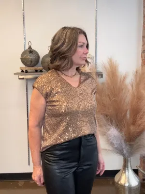 Sequin V-Neck Shimmer Tee