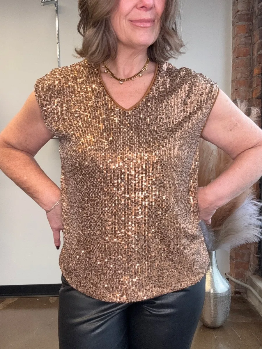 Sequin V-Neck Shimmer Tee