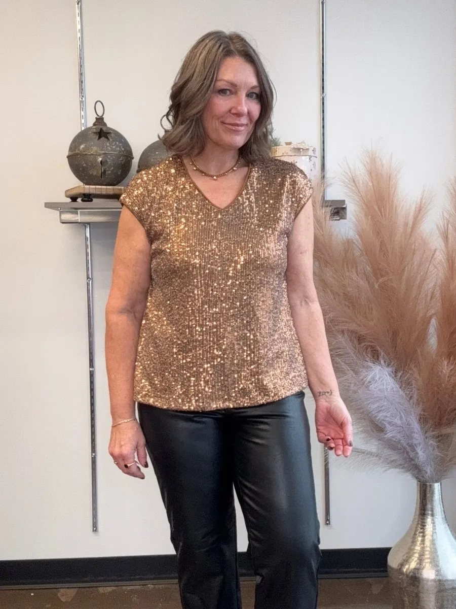 Sequin V-Neck Shimmer Tee