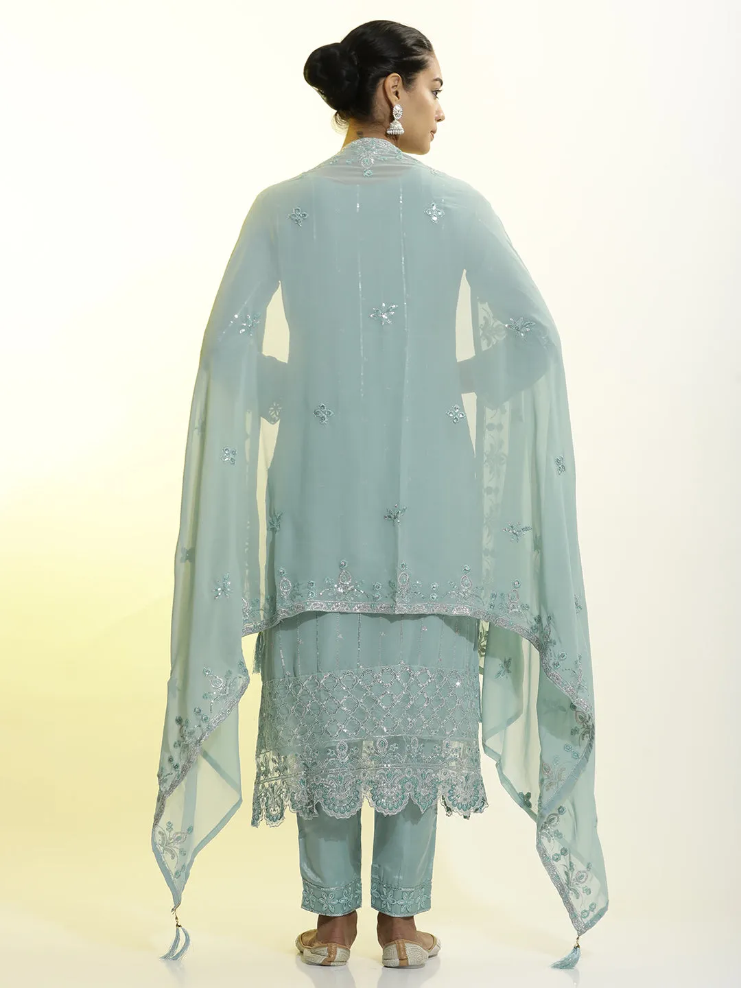 Sequins Embroidered Georgette Festive Kurta Set With Dupatta