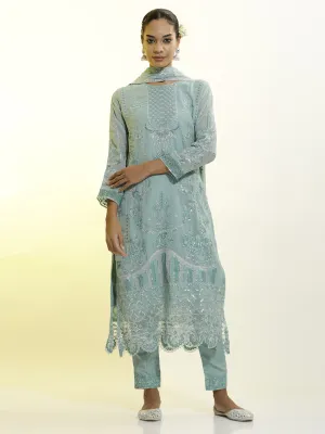 Sequins Embroidered Georgette Festive Kurta Set With Dupatta