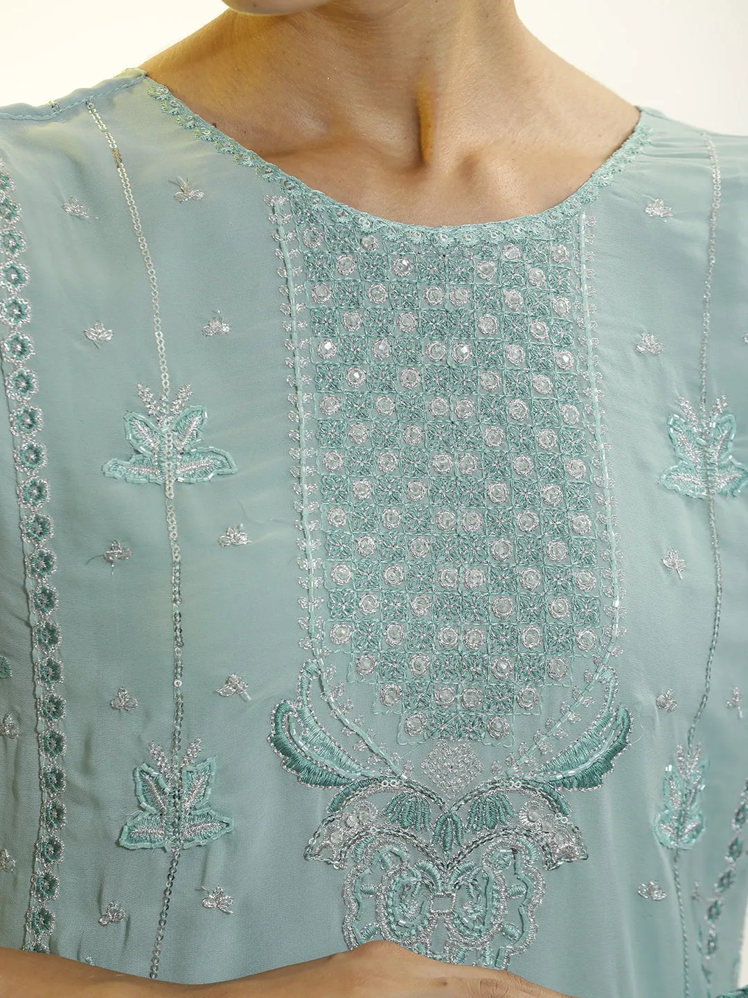 Sequins Embroidered Georgette Festive Kurta Set With Dupatta