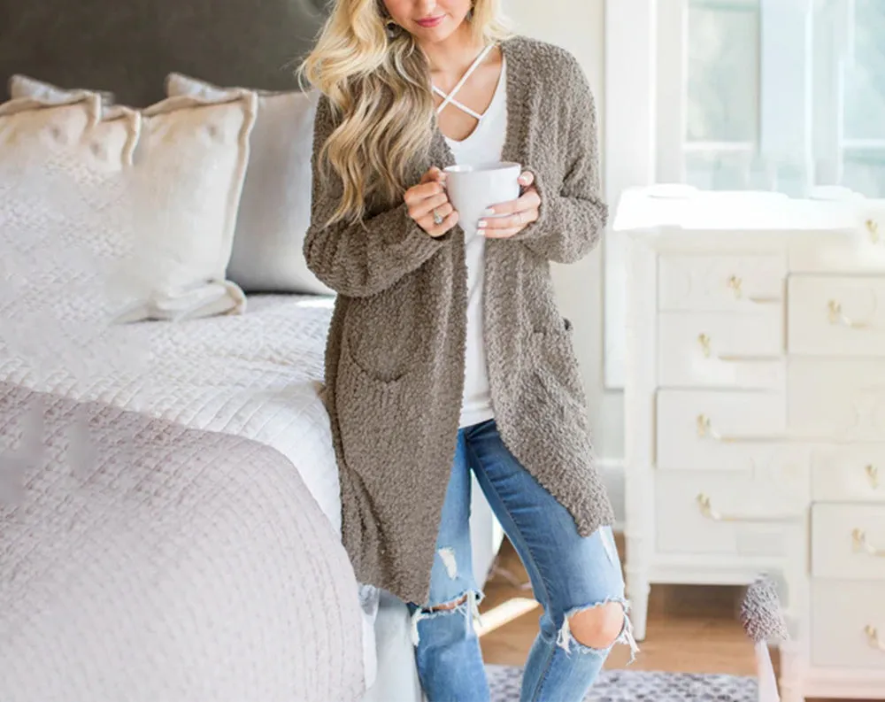 Seven-color Long-sleeved Cardigan Pocket Sweater Coat