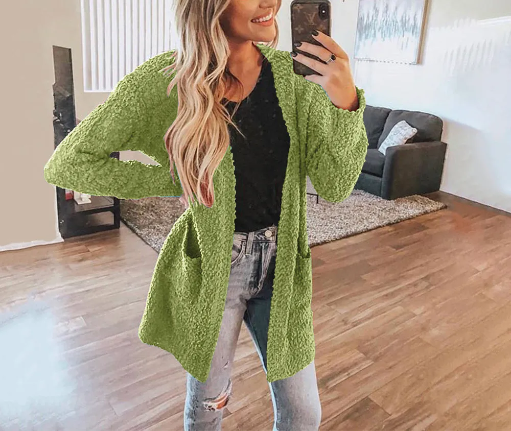 Seven-color Long-sleeved Cardigan Pocket Sweater Coat