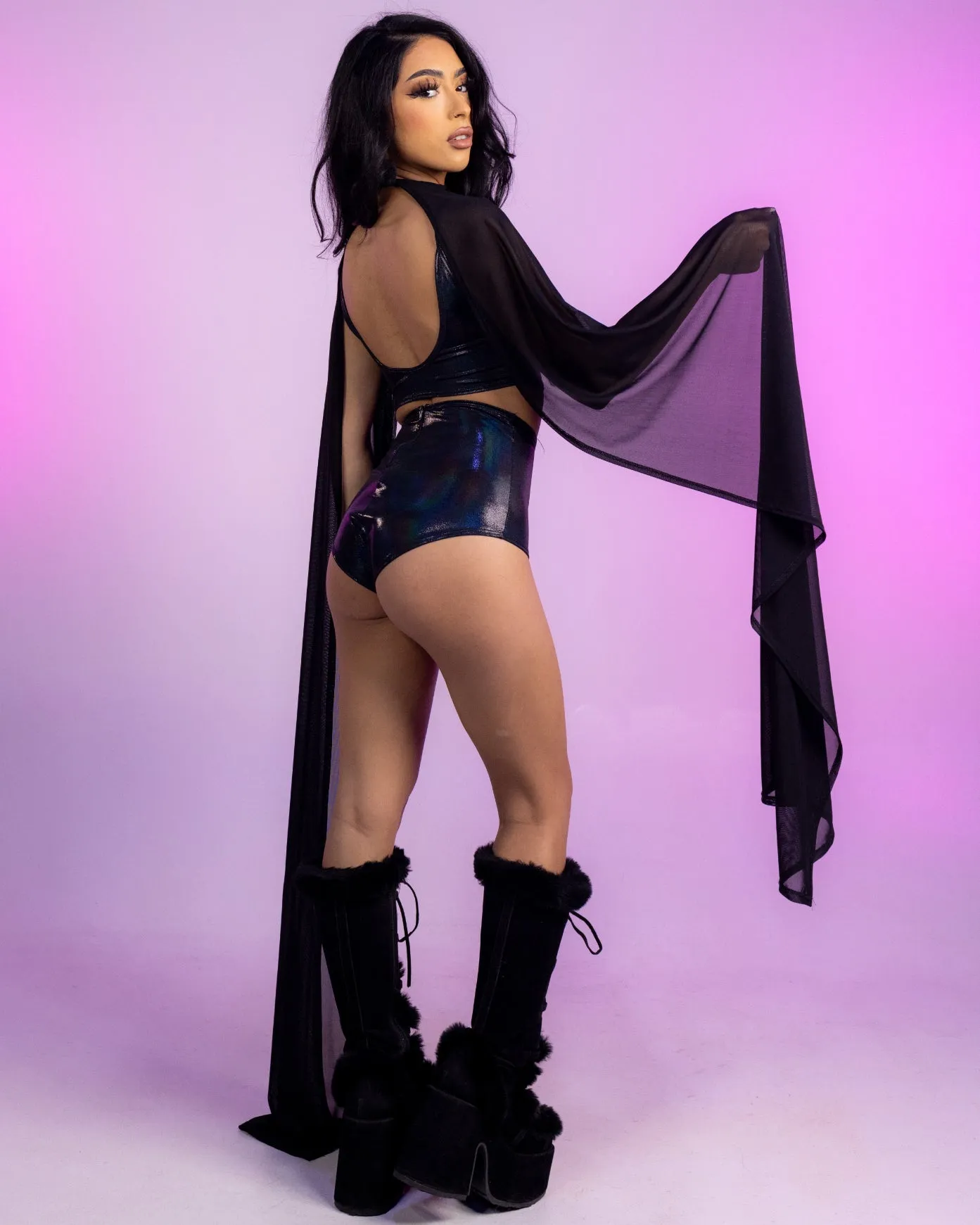 Sheer Mesh Floor-Length Shrug