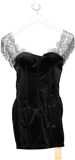 SHEIN Black Velvet Corset Dress With Sequin Detail UK XS