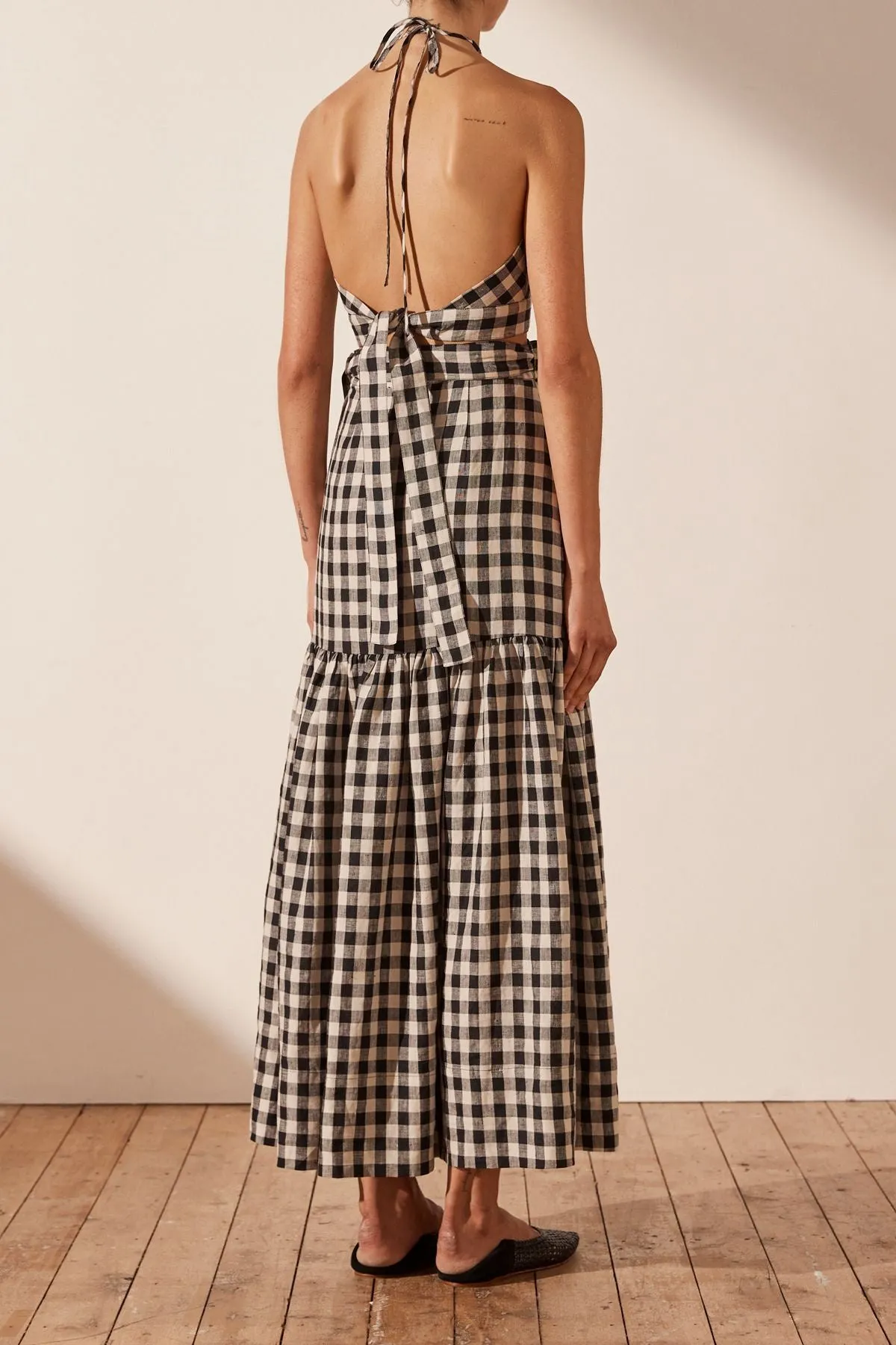 SHONA JOY Aimee Linen Wrap Maxi Skirt - Black/Natural