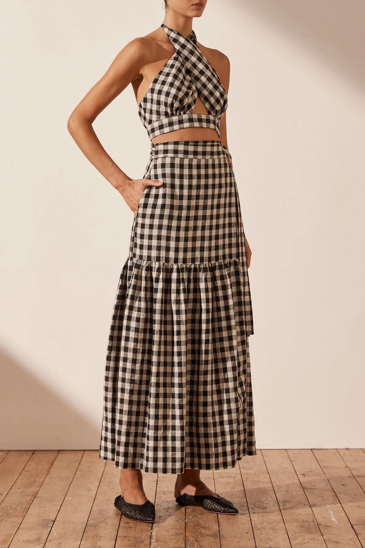 SHONA JOY Aimee Linen Wrap Maxi Skirt - Black/Natural