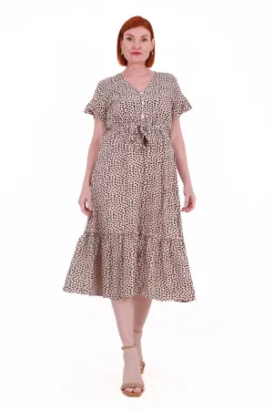 Short sleeve ruffle dress with waist tie- Polka dot