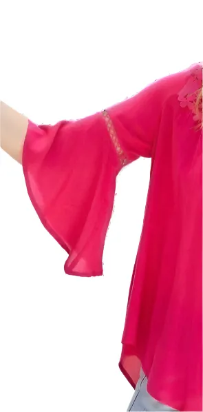 Size Small Fuchsia Floral Mesh Lace Top Bell Sleeves