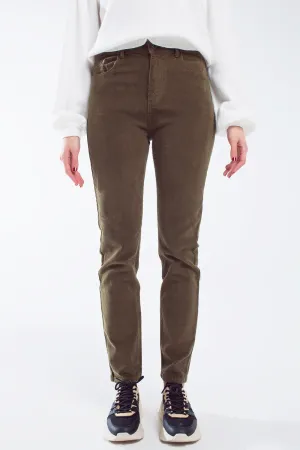 skinny cord pants in olive green