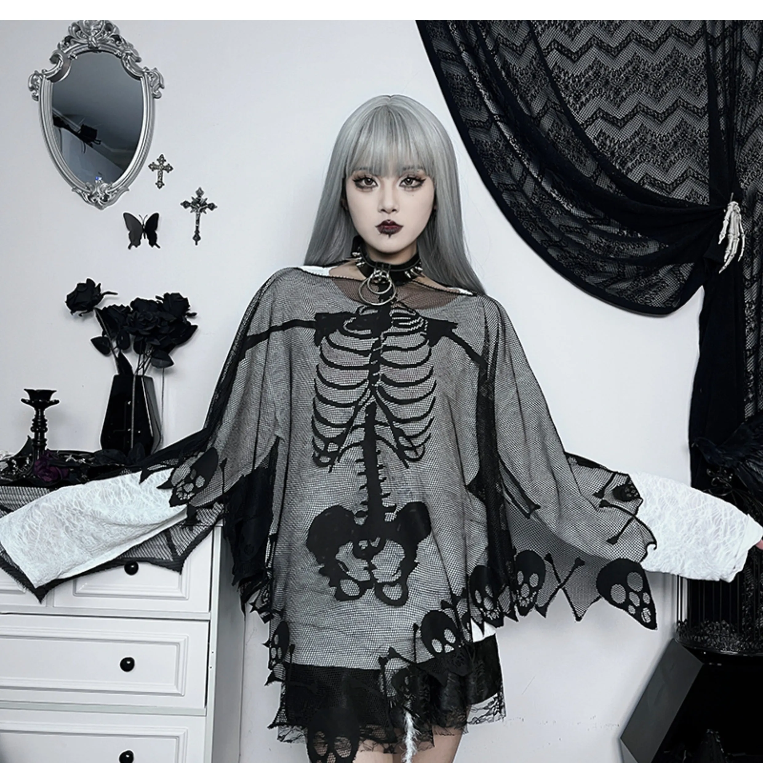 skull lace shawl   KF70237