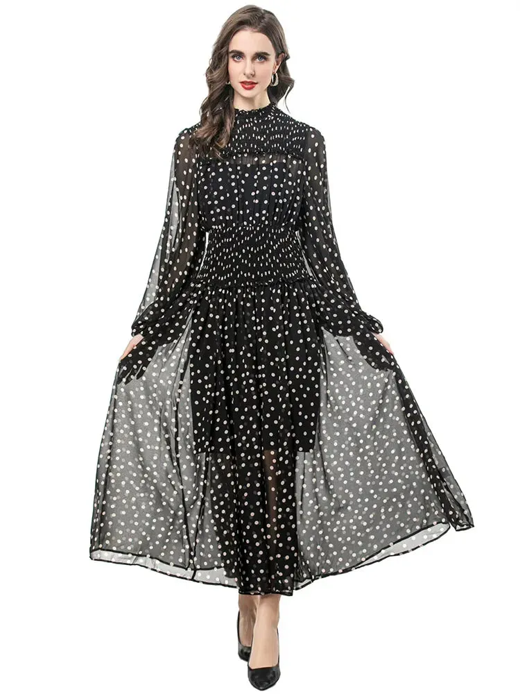 Sky Dot Print Long Dress