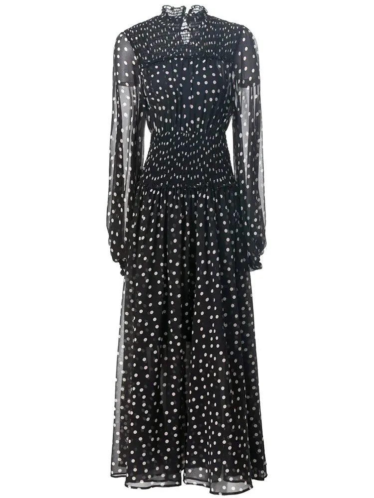 Sky Dot Print Long Dress