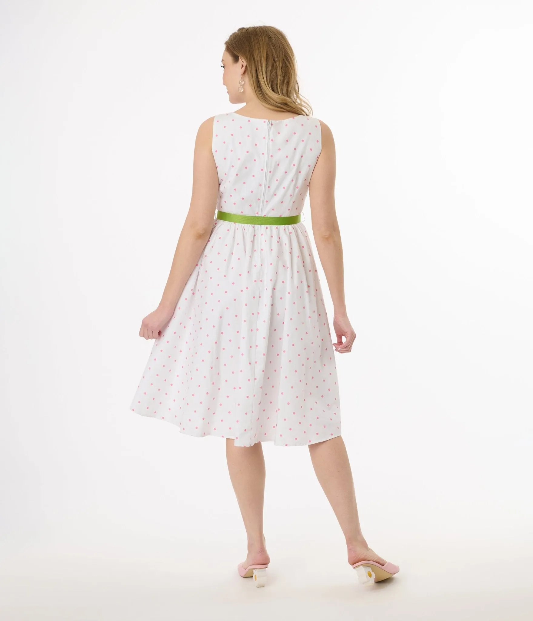 Smak Parlour Pink Pin Dot Tulip Sleeveless Swing Dress